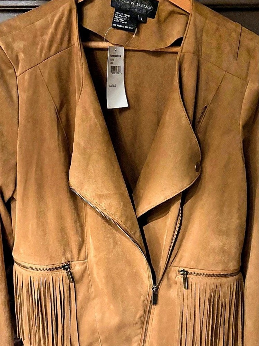 Live a Little fringe jacket Fringe Moto Jacket in Tan Size Large NWT